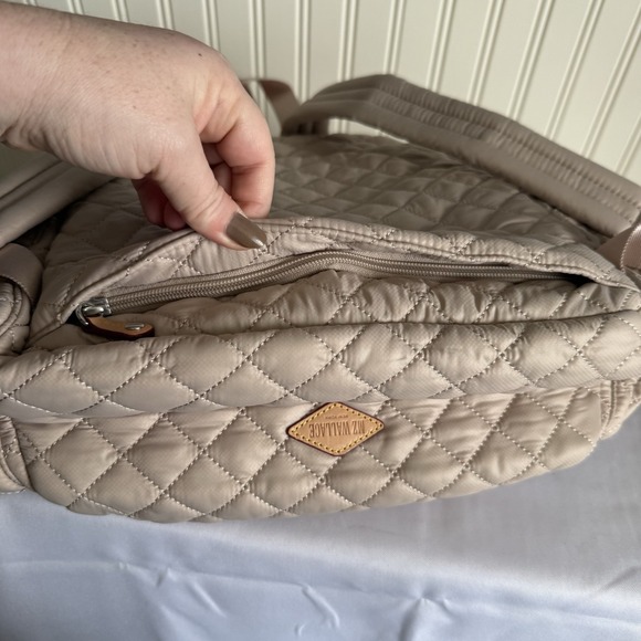 MZ Wallace Pocket Metro Quilted Nylon Backpack Diaper Laptop Work Bag Beige Tan - Picture 10 of 16